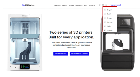3D印刷会社Ultimaker社の多言語ウェブサイト事例