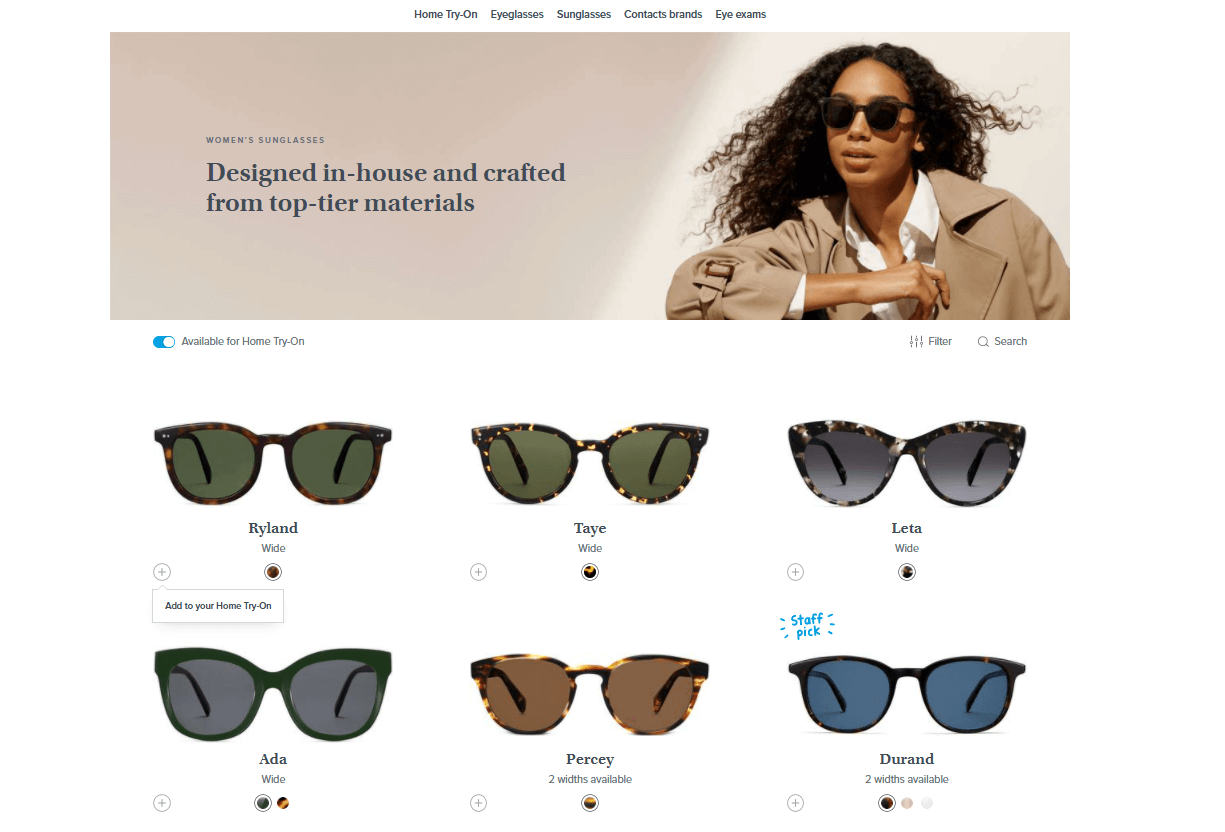 Warby Parkerウェブサイト